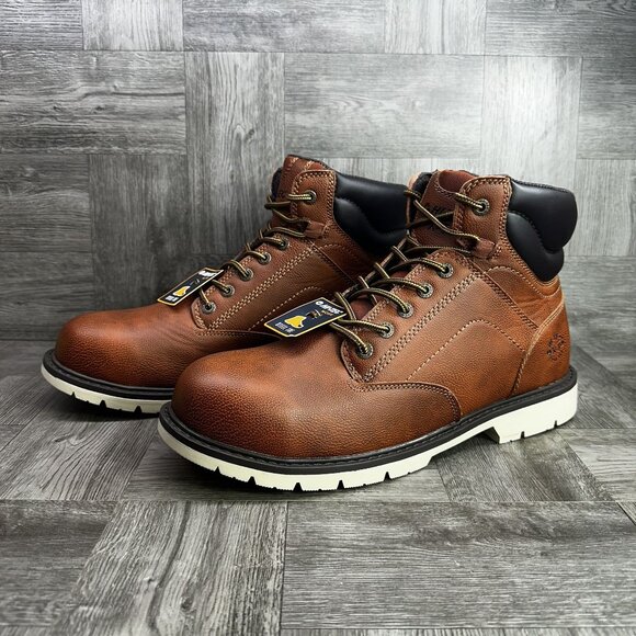 Hi-TEC Men's size 13 Gauge 6 ST Waterproof Work Steel Toe Boots Brown Leather - Picture 4 of 8